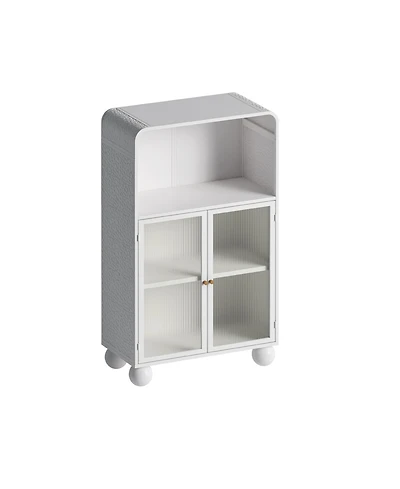 Casainc 45.28" Freestanding Bathroom Floor Cabinet With Glass Door and Open Storage Shelves