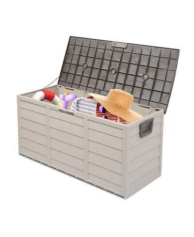 Yescom 75Gal 260L Deck Storage Box for Tools Cushions Toys Seat Lockable Brown