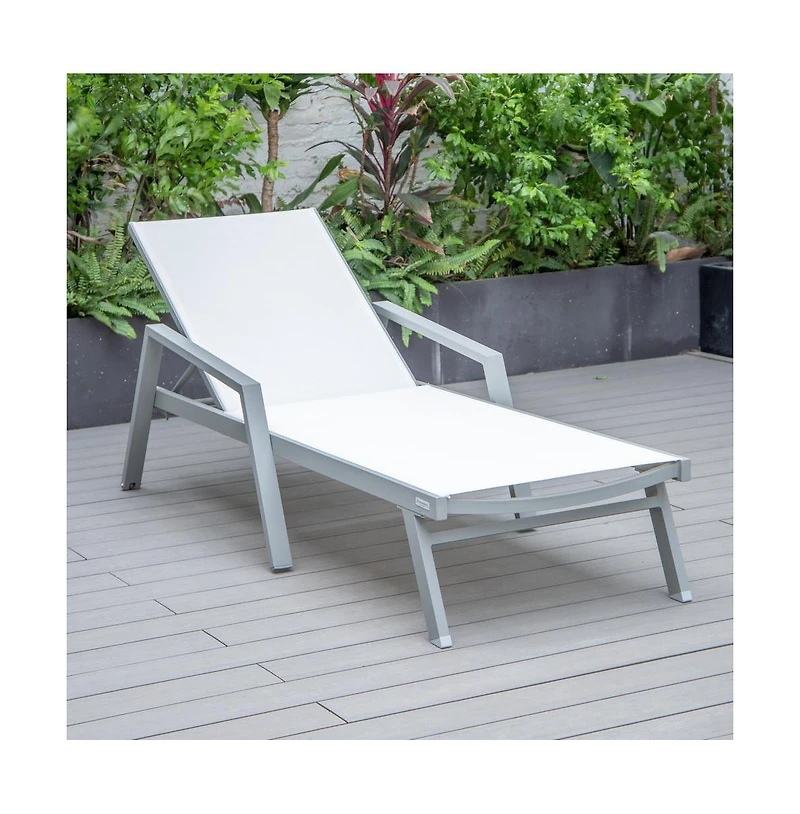 LeisureMod Marlin Patio Chaise Lounge Chair With Armrests in Aluminum Frame
