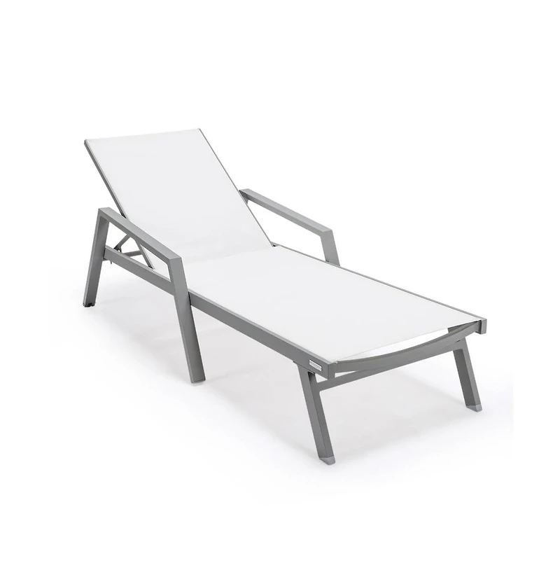 LeisureMod Marlin Patio Chaise Lounge Chair With Armrests in Aluminum Frame