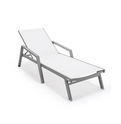 LeisureMod Marlin Patio Chaise Lounge Chair With Armrests in Aluminum Frame
