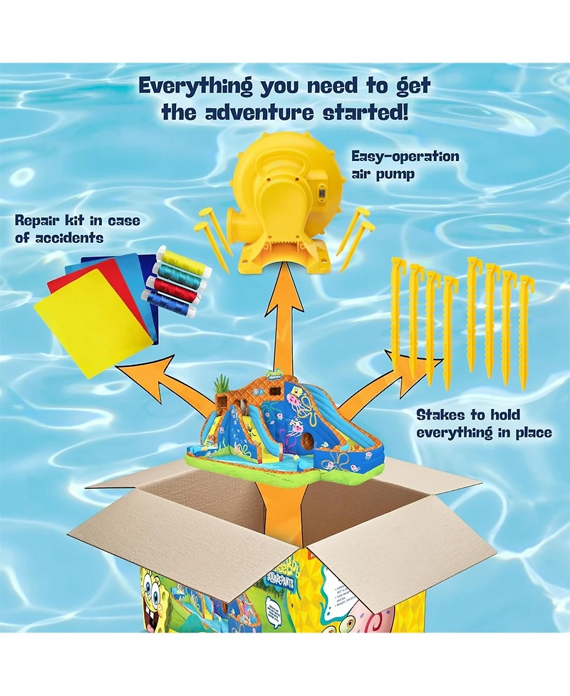 Sunny & Fun SpongeBob Deluxe Inflatable Water Slide with Climbing Wall, 2 Slides & Splash Pool
