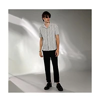 Campus Sutra Men's Off-White & Midnight Black Striped-Weave Oversized Shirt