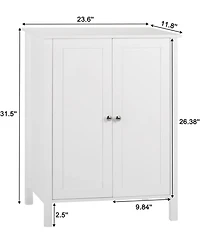 Vanirror Compact Storage Cabinet with Doors & Adjustable Shelf - White Bathroom Furniture for Multi-Room Organization