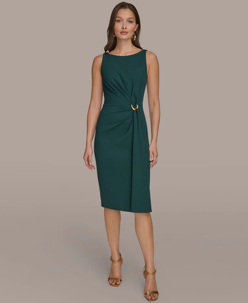 Donna Karan New York Women's Crepe Hardware A-Line Midi Dress