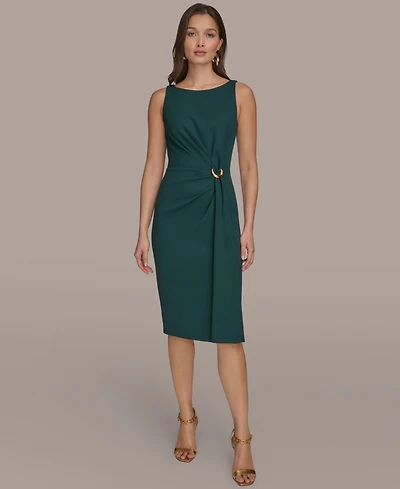 Donna Karan New York Women's Crepe Hardware A-Line Midi Dress