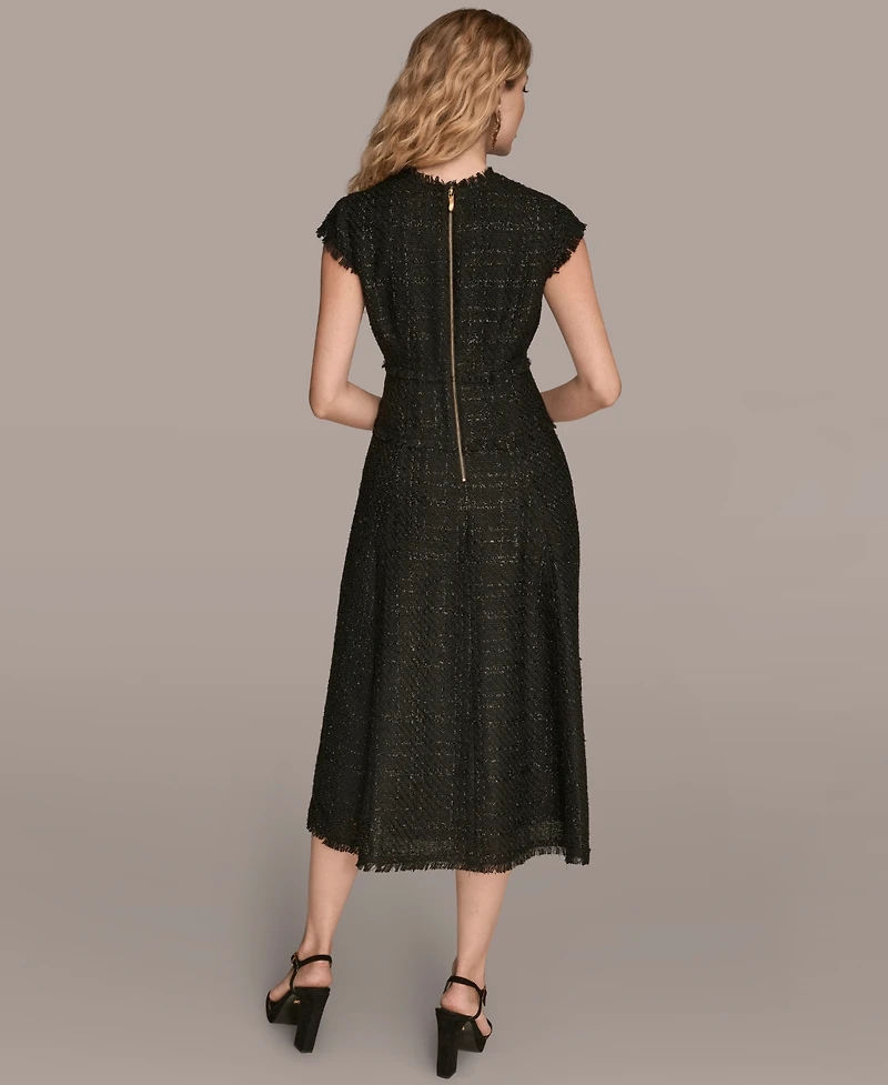 Donna Karan New York Women's Tweed Cap Sleeve A-Line Midi Dress