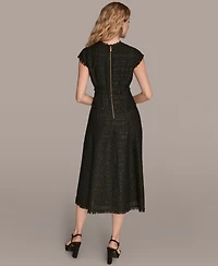 Donna Karan New York Women's Tweed Cap Sleeve A-Line Midi Dress