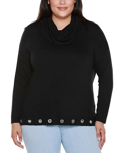 Belldini Plus Hacci Cowl Neck Knit Top