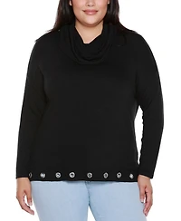 Belldini Plus Hacci Cowl Neck Knit Top