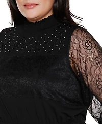 Belldini Plus Mixed-Media Embellished Knit Top