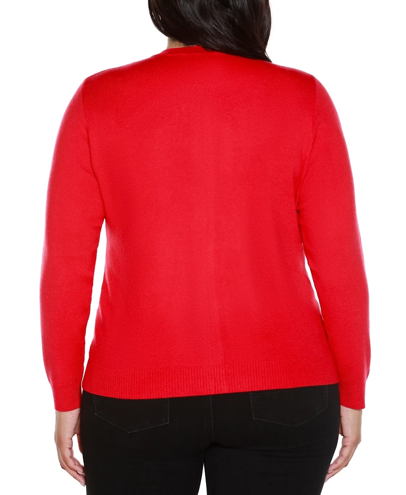 Belldini Plus Crewneck Embellished Zip Cardigan Sweater