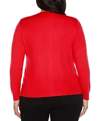 Belldini Plus Crewneck Embellished Zip Cardigan Sweater