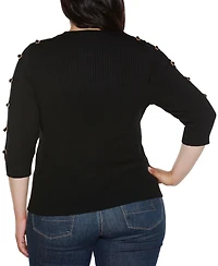 Belldini Plus Grommet-Trim Ribbed Sweater