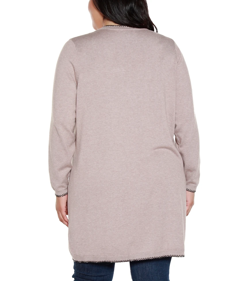 Belldini Plus Size Embroidered Open-Front Cardigan Sweater