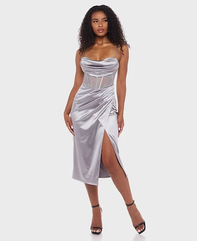Alex & Sophia Juniors' Draped-Sweetheart-Neck Lace-Up Midi Dress