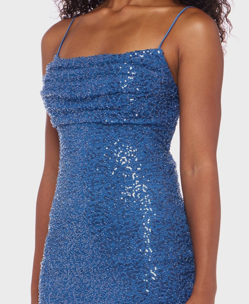 Alex & Sophia Juniors' Strappy Low Back Straight Neck Dress
