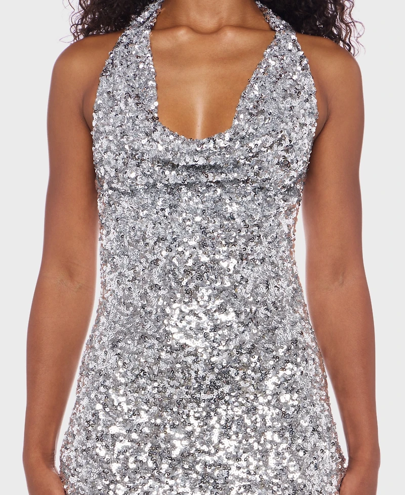 Alex & Sophia Juniors' Sequined Halter Neck Dress