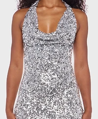 Alex & Sophia Juniors' Sequined Halter Neck Dress