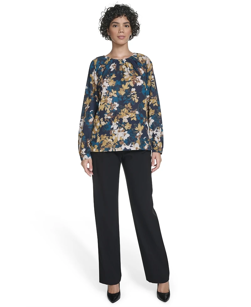 Calvin Klein Women's Long Sleeve Keyhole Blouse