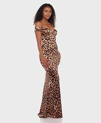 Alex & Sophia Juniors Animal Print Off-The-Shoulder Long Dress
