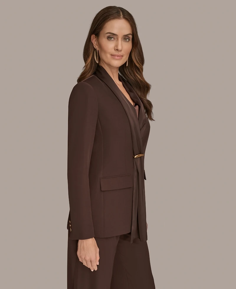 Donna Karan New York Women's Petites Mixed Media Draped Neck Blazer, Regular & Petite