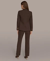 Donna Karan New York Womens Pinstripe One Button Blazer Mid Rise Straight Fit Pinstripe Pant
