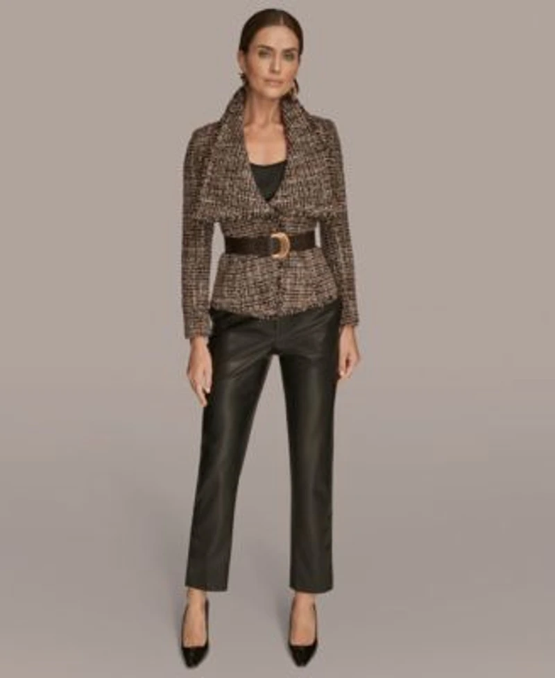 Donna Karan New York Womens Petites Slim Leg Pants Belted Tweed Blazer