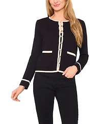 CeCe Women's Patch Pocket Tipping Cardigan Sweater