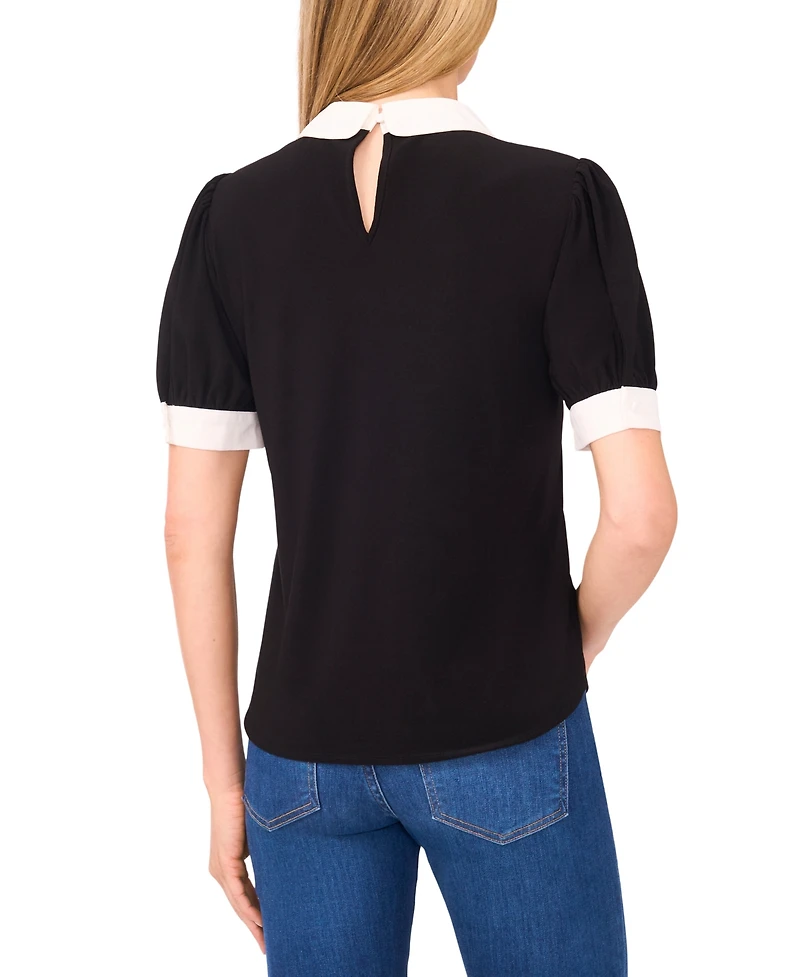 CeCe Women's Tie Collar Short Sleeves Top
