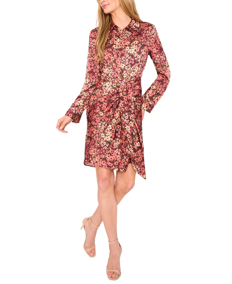 CeCe Women's Collared Button Down Tie Front Shirt Dress