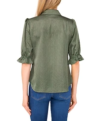 CeCe Women's Balloon Short Sleeves Button Down Shirt