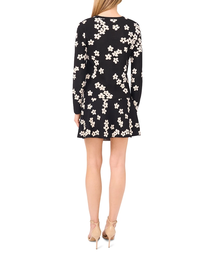 CeCe Women's Flower Jacquard Cardigan Sweater