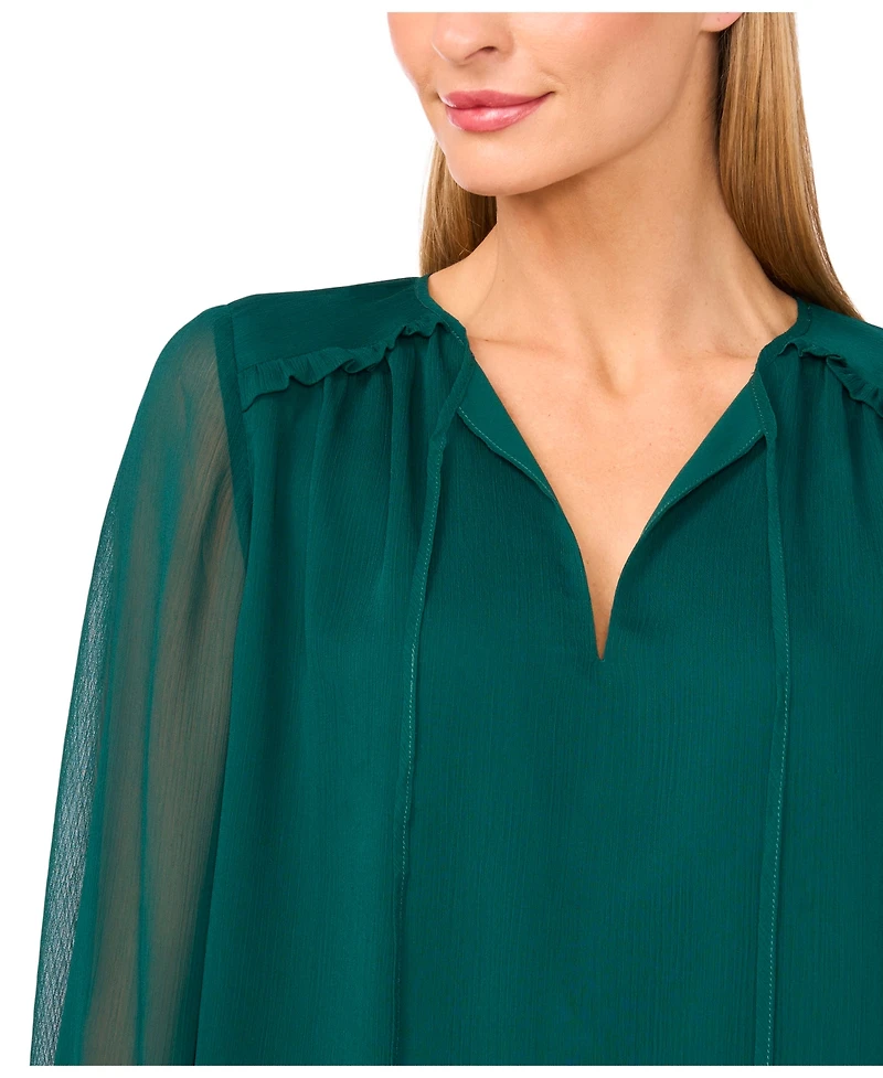 CeCe Women's Long Sleeve Ruffle Detail Top