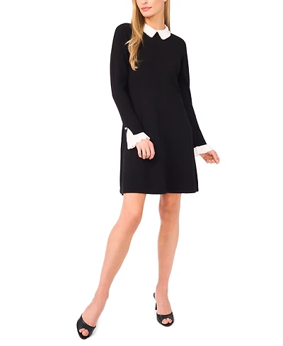 CeCe Women's Woven Collar Sweater Dress