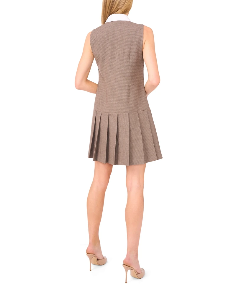 CeCe Women's Sleeveless Houndstooth Button Down Dress