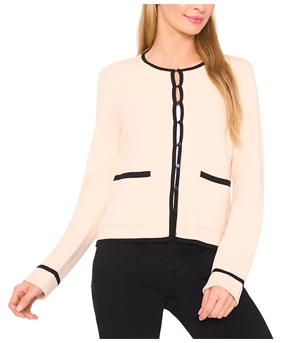 CeCe Women's Patch Pocket Tipping Cardigan Sweater