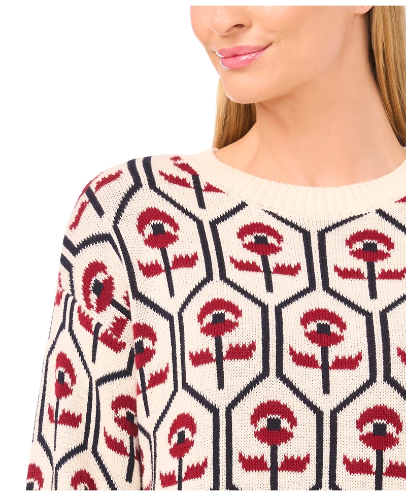 CeCe Women's Jacquard Mock Neck Sweater