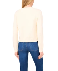 CeCe Women's Ribbon Applique Crewneck Cardigan Sweater