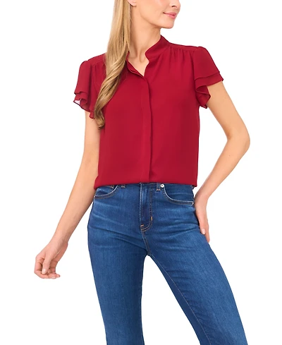 CeCe Women's Double Flutter Short Sleeves Top