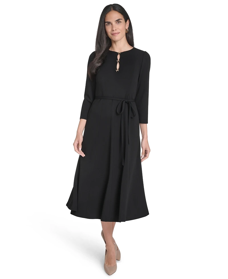 Jessica Howard Petite Fit and Flare 3/4-Sleeve Midi Dress