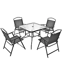 Gymax Dining Set for 4 Folding Chairs & Dining Table Set w/ Umbrella Hole Patio