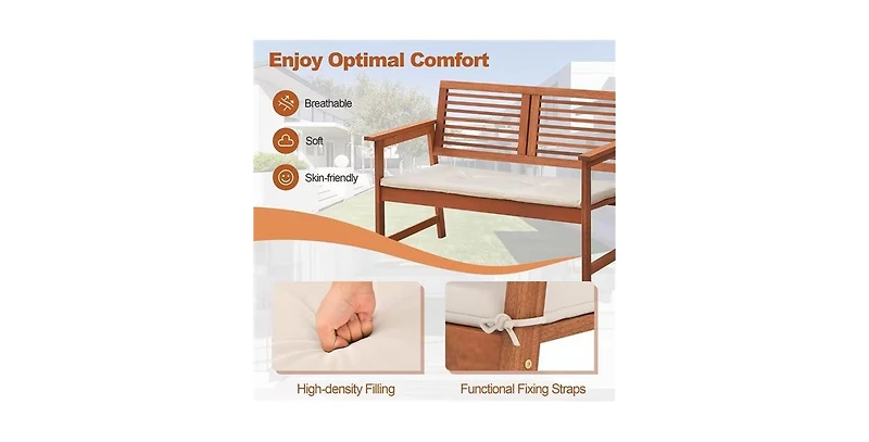 Slickblue Solid Wood Outdoor Patio Garden Bench with Slatted Back, Armrests, and Seat Cushion