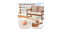Slickblue Solid Wood Outdoor Patio Garden Bench with Slatted Back, Armrests, and Seat Cushion