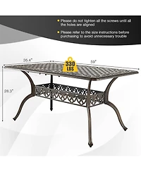 Costway 59'' Outdoor Dining Table All-Weather Cast Aluminum Umbrella Hole 6 Person
