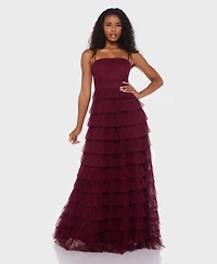 B Darlin Junior's Spaghetti Strap Square Neck Ruffle Dress