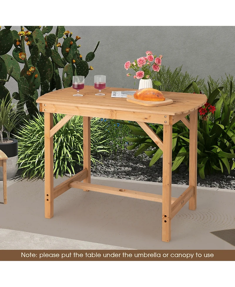 Costway Patio Outdoor Fir Wood Dining Table 1.5'' Umbrella Hole Backyard Garden