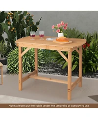 Costway Patio Outdoor Fir Wood Dining Table 1.5'' Umbrella Hole Backyard Garden