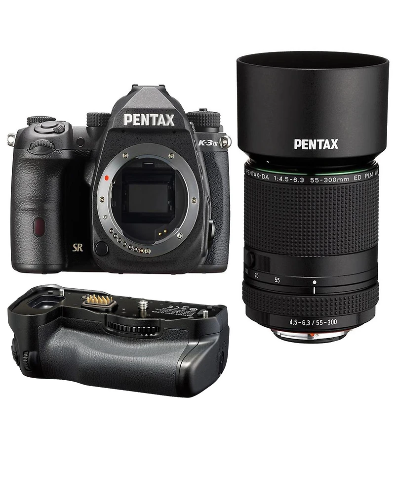 Pentax K-3 Mark Iii Aps-c-Format Dslr Camera, Black With Hd Da 55-300mm f/4.5-6.3 Ed Plm Wr Re Telephoto Zoom Lens with Pentax D-BG8 Battery Grip Blac