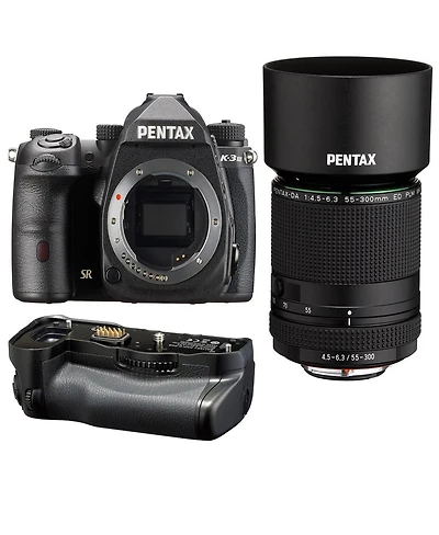 Pentax K-3 Mark Iii Aps-c-Format Dslr Camera, Black With Hd Da 55-300mm f/4.5-6.3 Ed Plm Wr Re Telephoto Zoom Lens with Pentax D-BG8 Battery Grip Blac